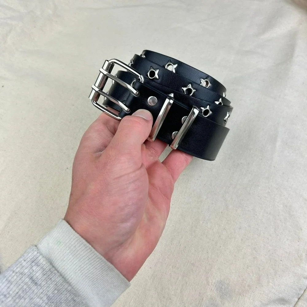 Vintage Y2K black and silver studded punk cyber grunge belt